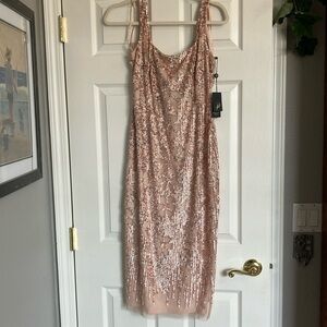 Adrianna Papell Women's Cocktail Dress Size 8 Pink Sequin Sleeveless Midi Sheath